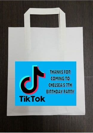 4 x Blue Tiktok Birthday Party Bags with Personalised Sticker