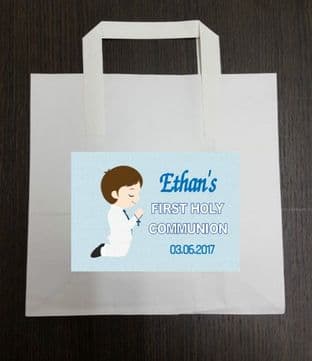 4 x Brown Hair Boy Communion Party Bags with Personalised Sticker