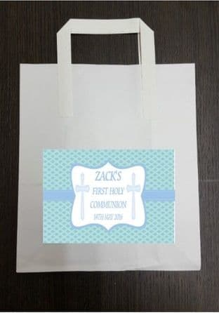 4 x Communion Party Bags with Personalised Sticker Blue Design 2