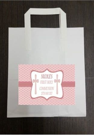 4 x Communion Party Bags with Personalised Sticker Pink Design 2