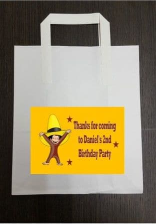 4 x Curious George Birthday Party Bags with Personalised Sticker