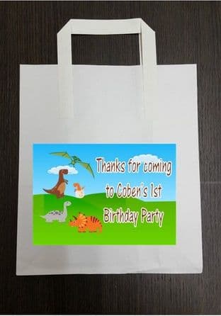 4 x Dinosaurs Birthday Party Bags with Personalised Sticker