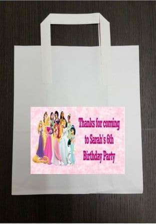 4 x Disney Princess Birthday Party Bags with Personalised Sticker