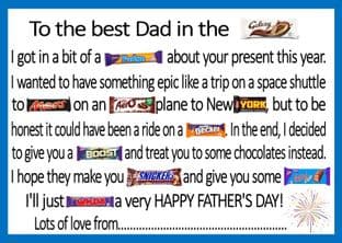4 X Father's Day Sticker Choc Bar Stickers 2 Dad
