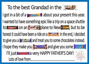 4 X Father's Day Sticker Choc Bar Stickers 2 Grandad