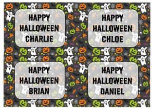 4 x Halloween Background Sticker with Name Design 3