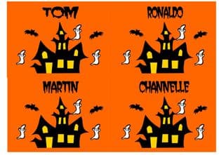 4 x Haunted House Halloween Sticker with Name