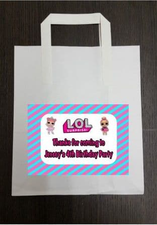 4 x LOL Surprise Dolls Birthday Party Bags with Personalised Sticker
