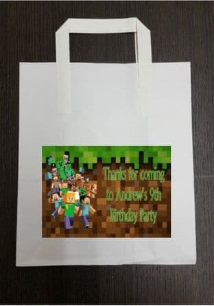 4 x Minecraft Birthday Party Bags with Personalised Sticker