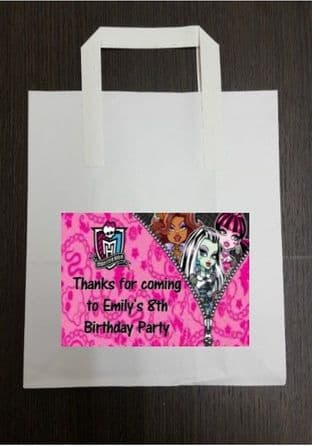4 x Monster High Birthday Party Bags with Personalised Sticker