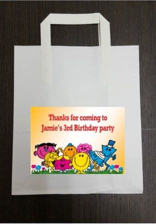 4 x Mr Men Birthday Party Bags with Personalised Sticker