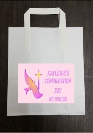 4 x Pink Confirmation Party Bags with Personalised Sticker Design 2