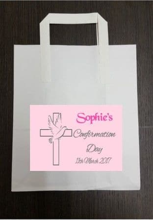 4 x Pink Confirmation Party Bags with Personalised Sticker Design 3