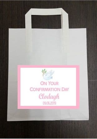 4 x Pink Confirmation Party Bags with Personalised Sticker Design 4