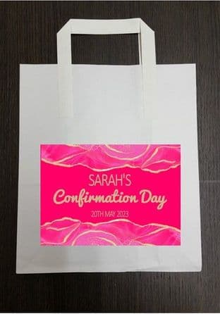 4 x Pink & Gold Confirmation Party Bags with Personalised Sticker