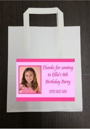 4 x Pink Photo Birthday Party Bags with Personalised Sticker