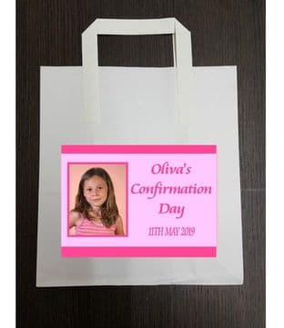 4 x Pink Photo Confirmation Party Bags with Personalised Sticker
