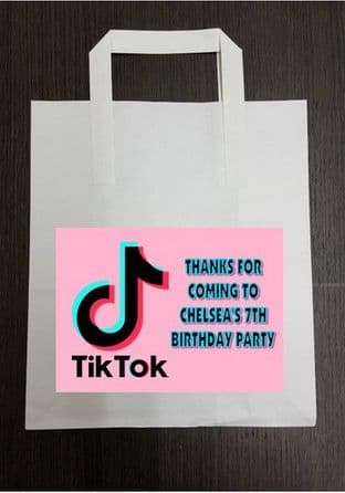 4 x Pink Tiktok Birthday Party Bags with Personalised Sticker