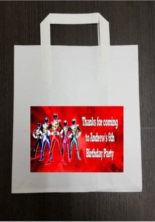 4 x Power Rangers Birthday Party Bags with Personalised Sticker
