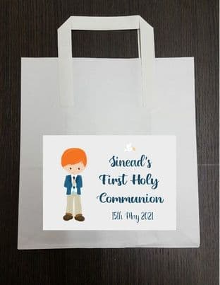 4 x Red Hair Boy Communion Party Bags with Personalised Sticker 2