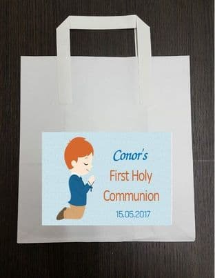 4 x Red Hair Boy Communion Party Bags with Personalised Sticker