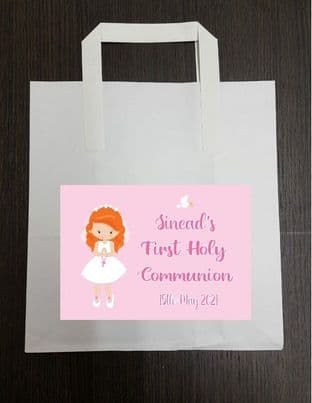 4 x Red Hair Girl Communion Party Bags with Personalised Sticker 2