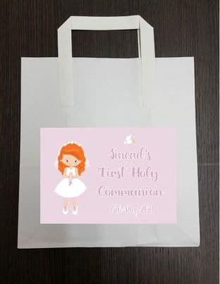 4 x Red Hair Girl Communion Party Bags with Personalised Sticker 3