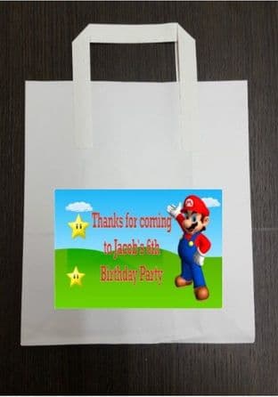4 x Super Mario Birthday Party Bags with Personalised Sticker