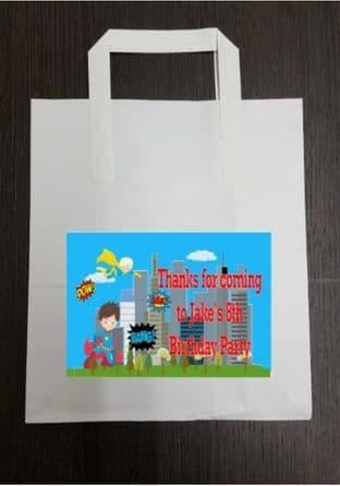 4 x Superhero Birthday Party Bags with Personalised Sticker