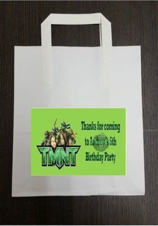 4 x Teenage Mutant Ninja Turtles Birthday Party Bags with Personalised Sticker
