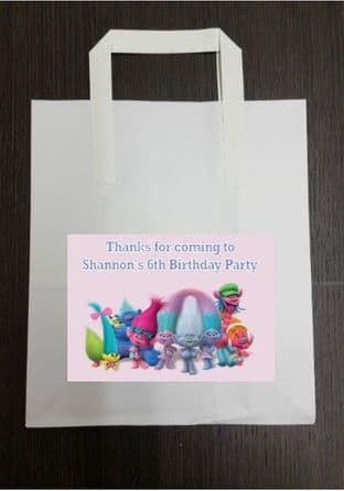 4 x Trolls Birthday Party Bags with Personalised Sticker