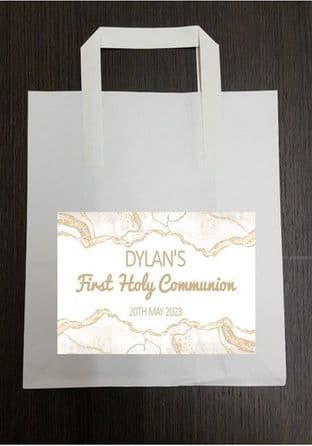 4 x White & Gold Communion Party Bags with Personalised Sticker