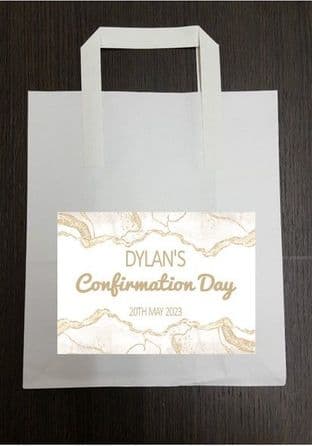 4 x White & Gold Confirmation Party Bags with Personalised Sticker