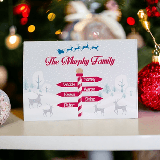 A4 Family Christmas North Pole Sign Post Print