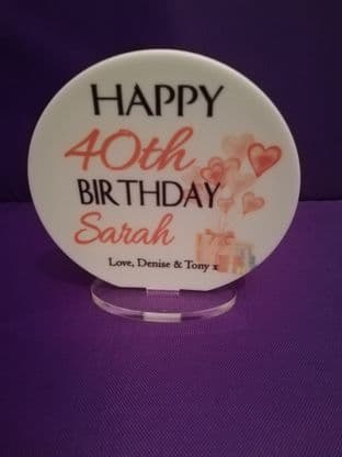 Any Age Pink Balloons Birthday Plaque