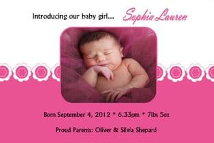 Birth Announcement / Thank You Card Girl Design 1