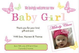 Birth Announcement / Thank You Card Girl Design 3