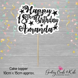 Black Glitter Text Birthday Cake Topper
