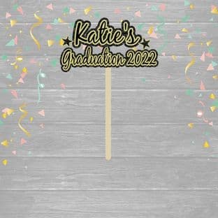 Black & Gold Theme Name & Year Graduation Cake Topper