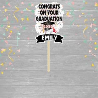 Black Text Name & Year Graduation Cake Topper