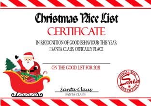 BLANK NO NAME Santa's Nice List Certificate