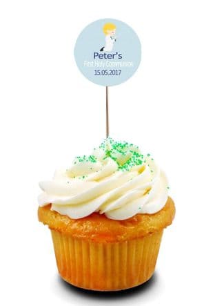 Blonde Hair Boy Communion Cupcake Picks/Toppers