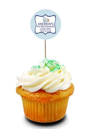 Blue Communion Cupcake Picks/Toppers Design 1