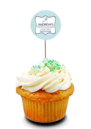 Blue Communion Cupcake Picks/Toppers Design 2