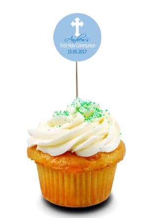 Blue Communion Cupcake Picks/Toppers Design 4