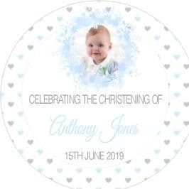 Blue Floral Photo Christening Sticker