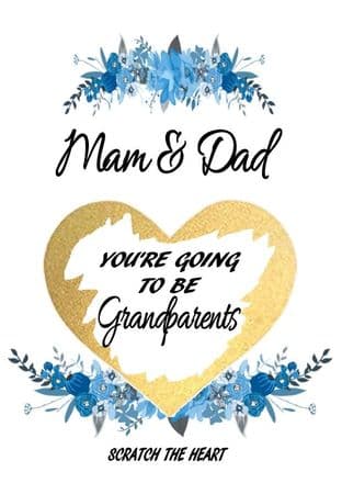 Blue flower Grandarents pregnancy reveal card Design 1