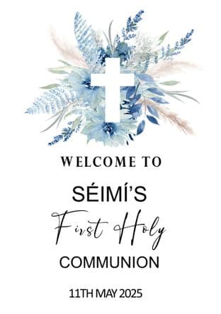 Blue Flowers & Cross Welcome Sign