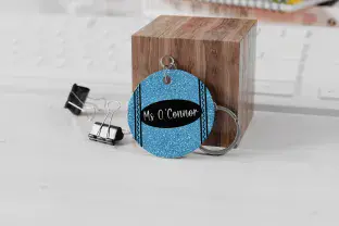 Blue Glitter Crayon Circle Keyring