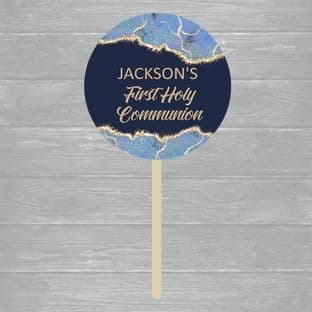 Blue & Gold Communion Cake Topper